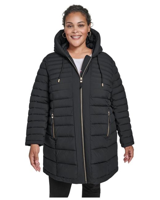 Tommy Hilfiger Black Plus Size Hooded Packable Puffer Coat