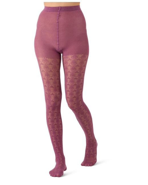 Memoi Purple Textured Cotton Rich Inverted Crochet Fashion Tights Mtf08952