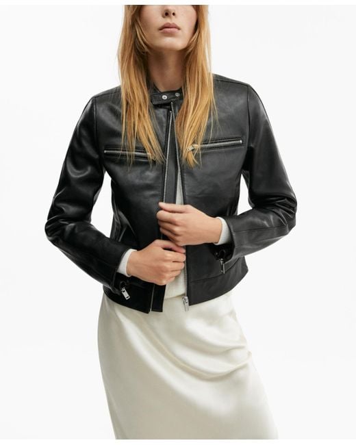 Mango Gray Symmetrical Zipper Leather Jacket