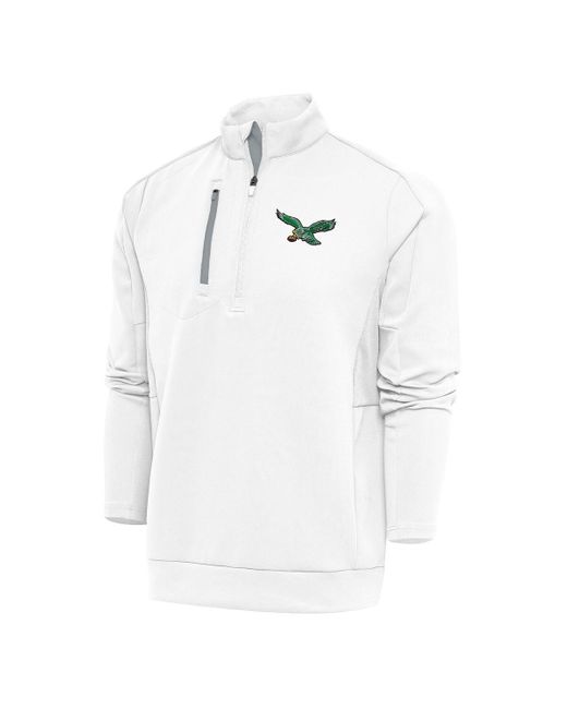 Antigua White Philadelphia Eagles Team Logo Throwback Generation Quarter-zip Pullover Top for men
