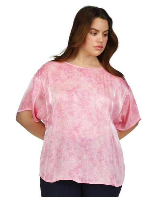 Michael Kors Pink Michael Plus Size Petal-print Short-sleeve Top