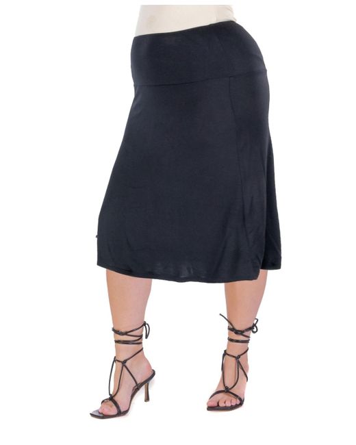 24seven Comfort Apparel Blue Plus Size A Line Elastic Waist Skirt