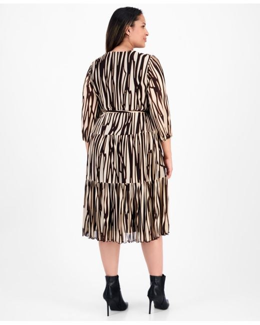 Sandra Darren Multicolor Plus Size 3/4-sleeve Tiered Mesh Dress