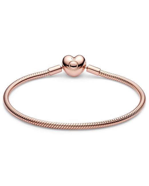 Pandora White 14k Gold Or 14k Rose-gold-plated Barrel Clasp Snake Chain Bracelet