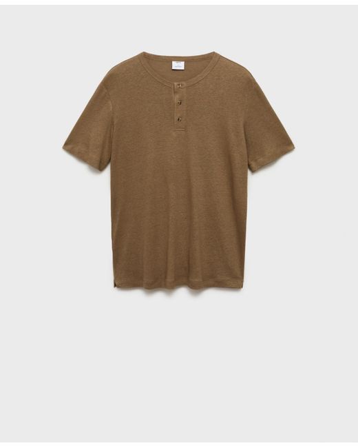 Mango White Button Linen Blend T-shirt for men