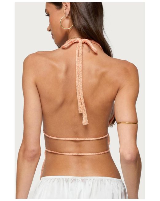 Edikted Brown Sequin Knit Split Front Backless Top