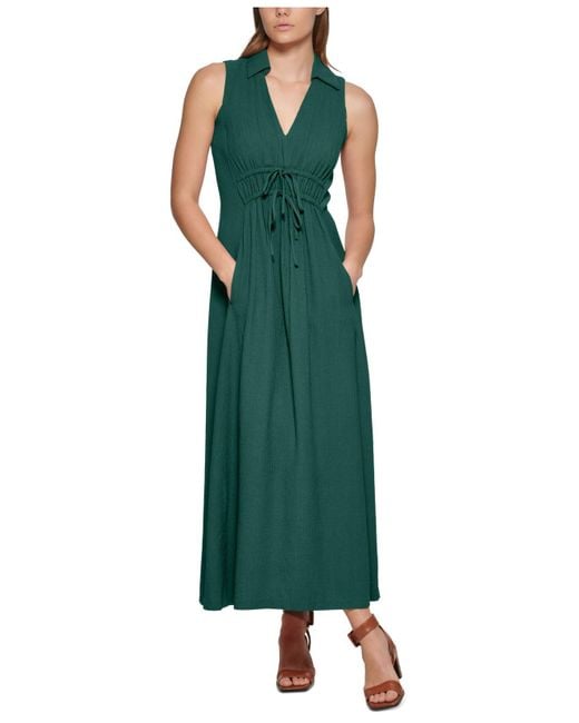 Calvin Klein Green V-neck Sleeveless A-line Maxi Dress