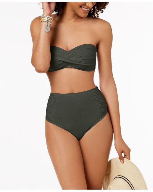 Bar Iii Twist Bandeau Bikini Top Shirred side High waist Bottoms
