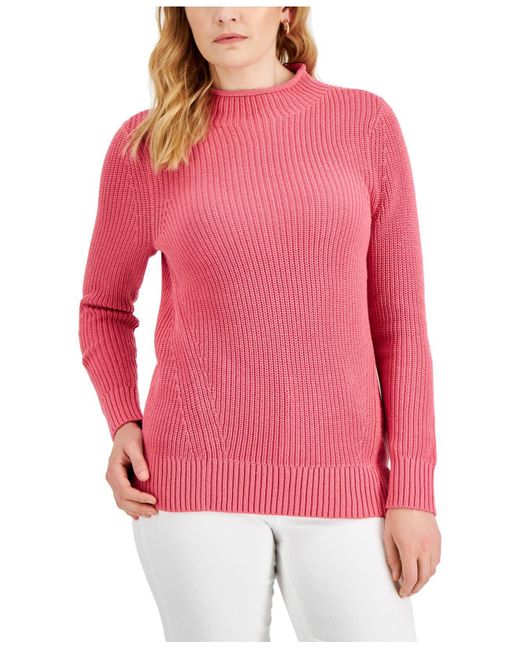 Karen Scott Cotton Mock-neck Sweater, Created For Macy's in Pink | Lyst
