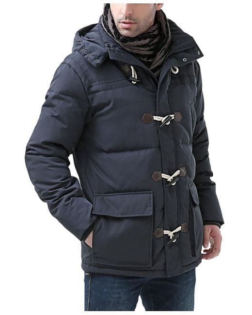 Moderm Blue Men Hooded toggle Down Parka Coat for men