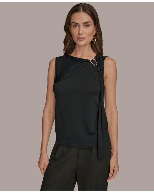Donna Karan Black Sleeveless Drape-front Top