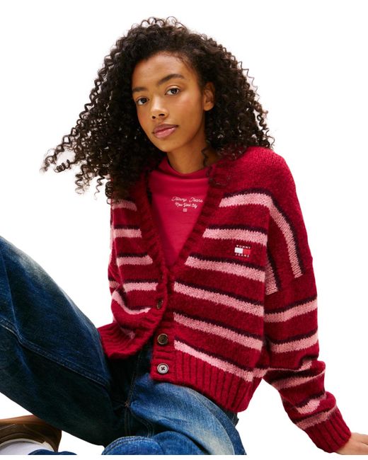 Tommy Hilfiger Red Striped Button-front Long-sleeve Cardigan