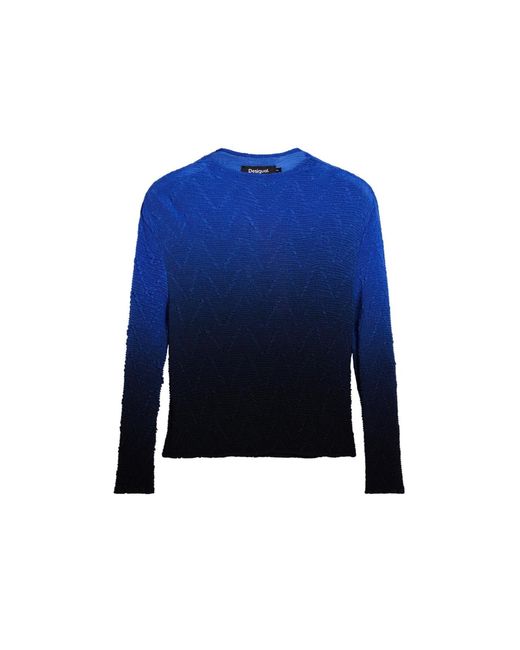 Desigual Blue Blouse Gradient Texture, Polyester