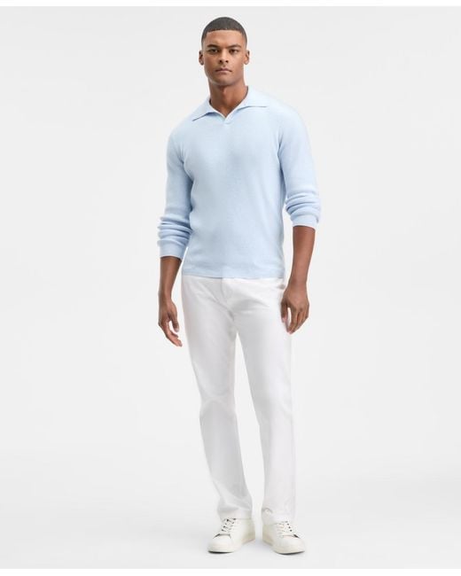 Alfani Blue Long Sleeve Ribbed Johnny Collar Polo Sweater for men