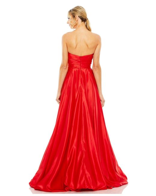 Mac Duggal Red Strapless Rouched Gown