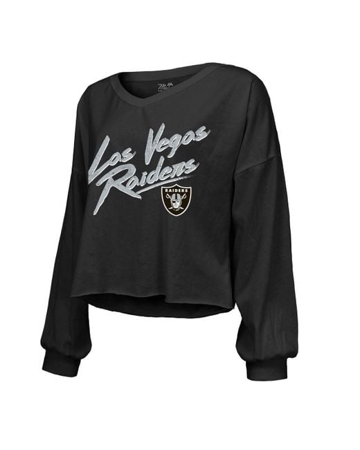 Majestic Black Maxx Crosby Las Vegas Raiders Off-shoulder Script Player Name Number Cropped Long Sleeve V-neck T-shirt