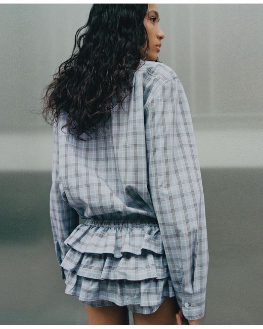 Mango White Ruffled Checkered Mini Shorts