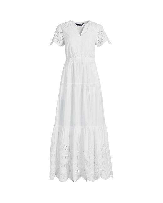 Lands' End White Tiered Eyelet Maxi Dress