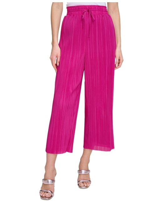 DKNY Pink High-rise Cropped Wide-leg Plisse Pants