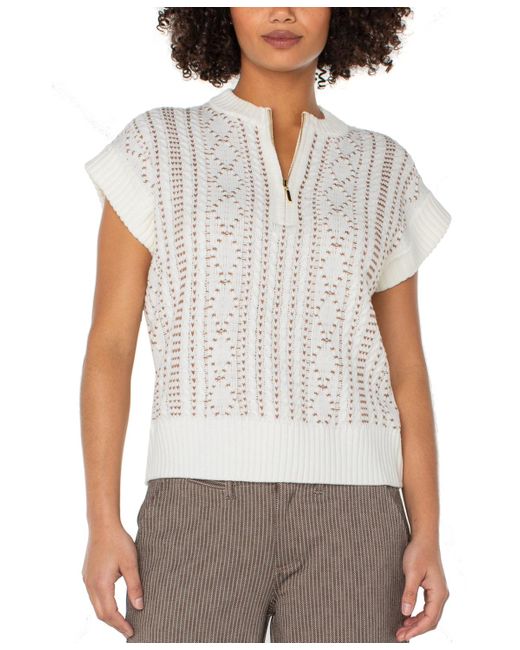 Liverpool Los Angeles White Cap-sleeve Dolman Half-zip Sweater