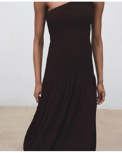 Mango White Gathered Body Asymmetrical Dress
