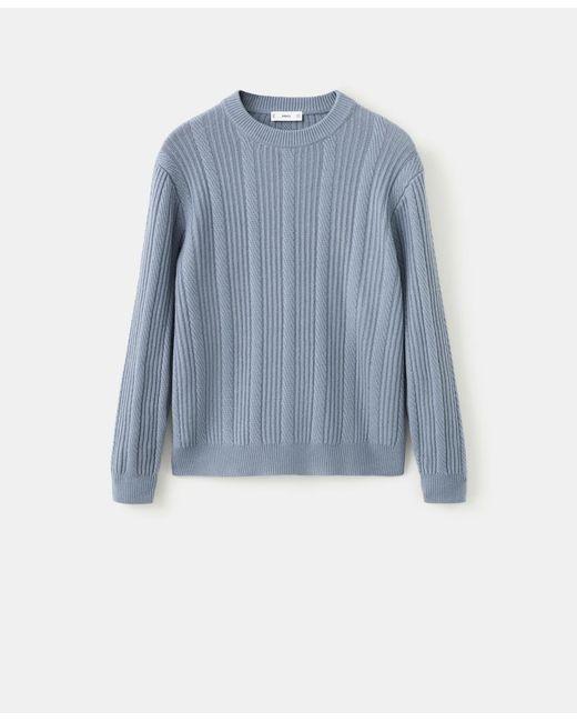 Mango Blue Structured Knitted Sweater for men