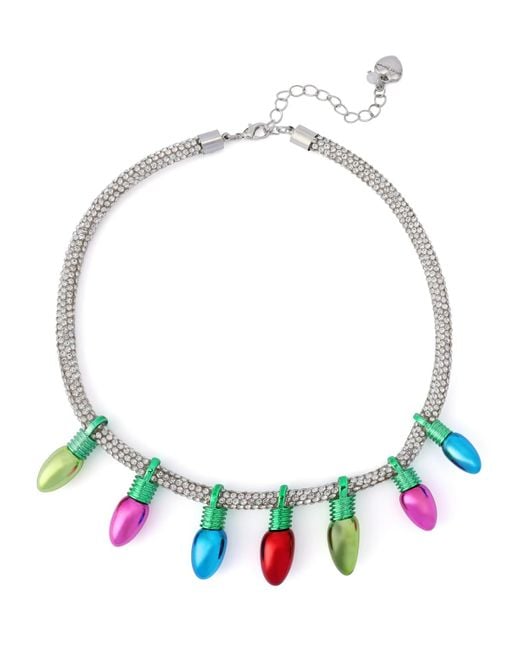 Betsey Johnson Blue Faux Stone Santa Baby Christmas Lights Bib Necklace