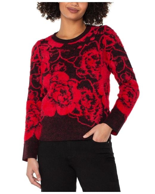 Liverpool Los Angeles Red Floral Crewneck Sweater