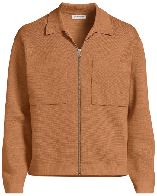 Lands' End Blue Long Sleeve Fine Gauge Cotton Full Zip Chore Coat for men