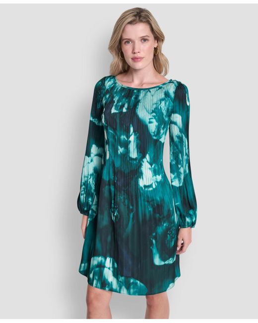 chinese dress ladies DKNY Long Sleeve Tie Neck Pleated Shift Dress,Black, 2 at Amazon Women's  Clothing store
