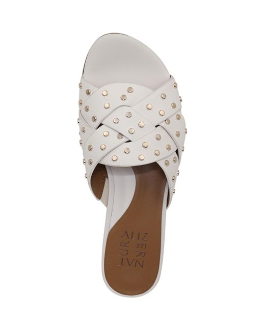 Naturalizer White Morena Studded Block Heel Slide Sandals