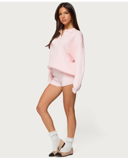Edikted Pink Lorie Ribbed Knit Shorts