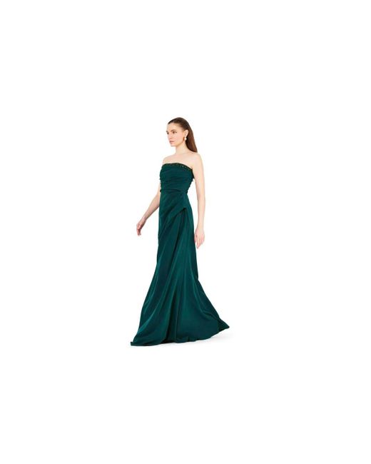 Amiri Green Hand Embellished Strapless Pleated Gown