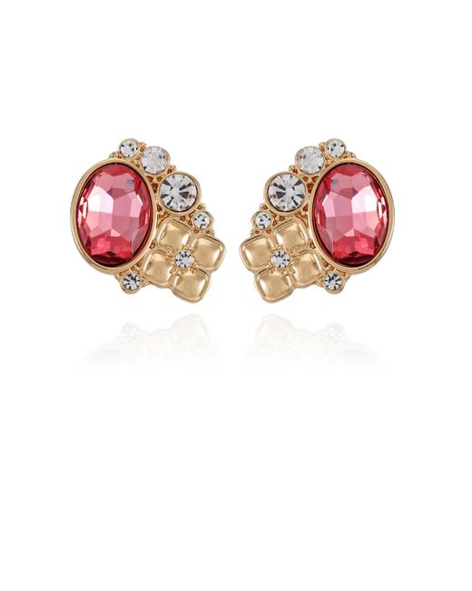 Tahari Pink Tone Rose Glass Stone Clip On Earrings