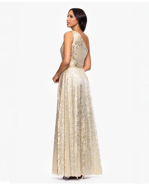 Betsy & Adam Natural Metallic One-shoulder Dress