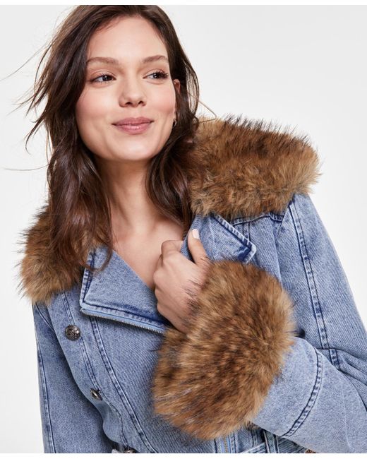 Avec les filles faux fur trim denim parka cheap
