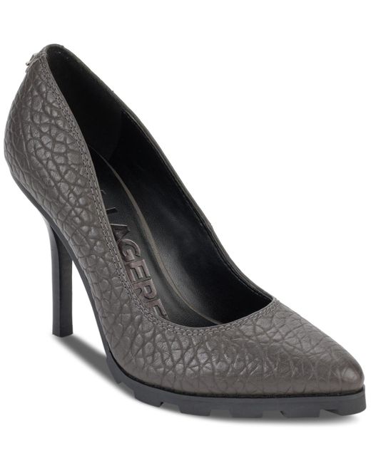 Karl Lagerfeld Black Madelyn Slip On Pointed Toe Lug Sole Pumps
