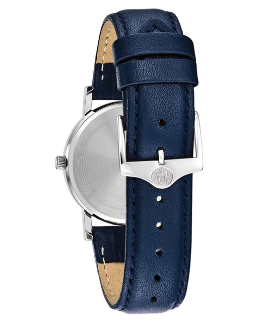 Bulova Blue American Clipper Navy Leather Strap Watch 32mm
