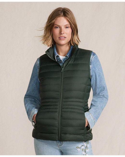 Lands' End Women's Green Plus Size Wanderweight Packable Down Vest