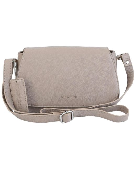 Mancini Gray Pebbled Isabella Leather Crossbody Handbag