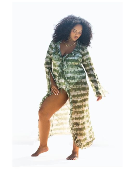 FASHION-SZN CURVE Blue Curve Tie Dye Ruffle Resort Kaftan