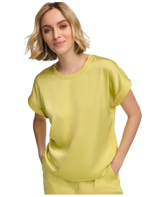 Calvin Klein Yellow Short Sleeve Satin Top