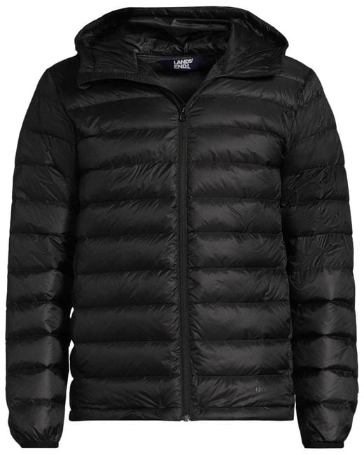 Lands' End Black Hooded Wanderweight Packable Down Jacket for men