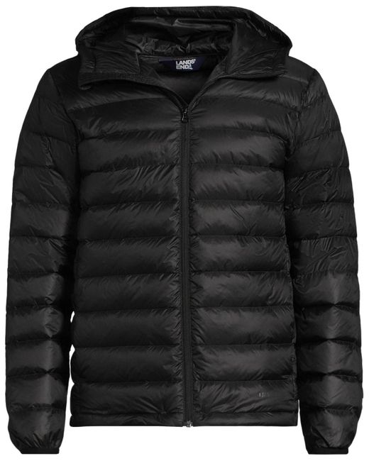 Lands' End Black Hooded Wanderweight Packable Down Jacket for men
