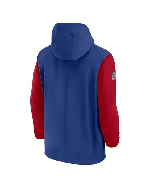 Nike Blue Royal/red New York Giants 2024/25 Sideline Pre-game Player 1/2-zip Hoodie Jacket for men
