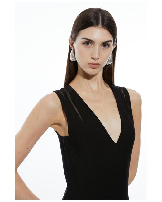 Karen Millen Black Sheer Skirt Maxi Knit Dress