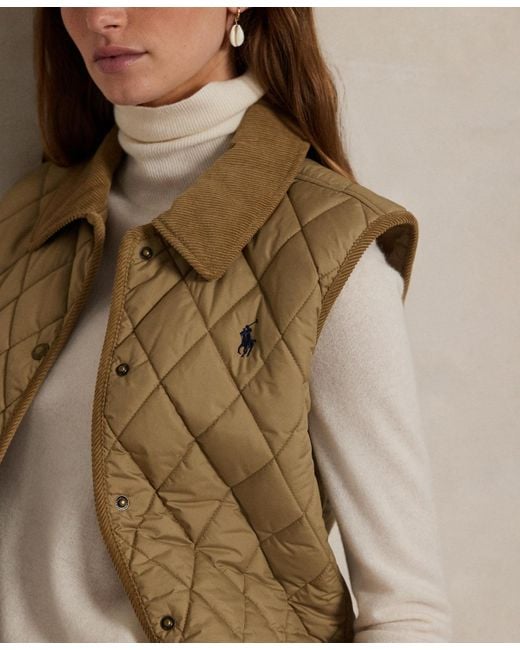 Polo Ralph Lauren Brown Corduroy-trim Quilted Vest