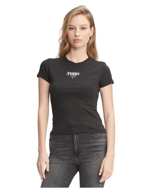 Tommy Hilfiger Black Slim-fit Essential Logo Graphic T-shirt