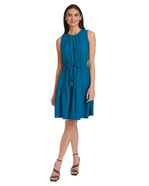 Calvin Klein Blue Crewneck Sleeveless A-line Dress
