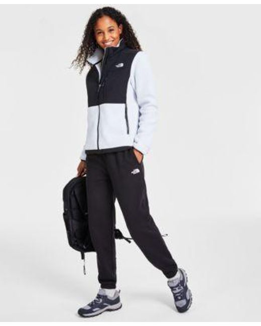 The North Face White Denali Jacket Borealis Backpack Fleece Sweatpants